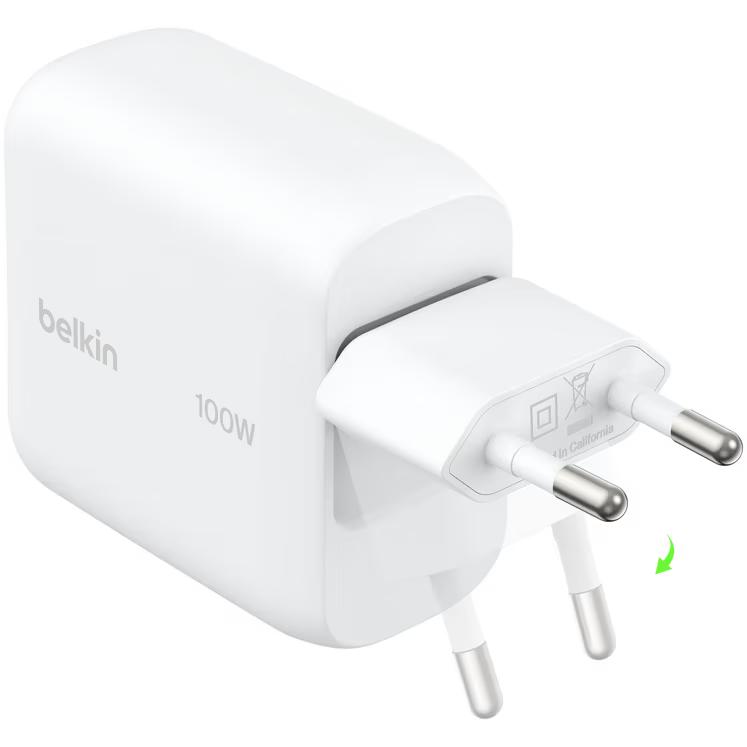 Adapter Belkin BOOSTCHARGE / USB-C / Power Delivery / 100W / GaN / Prizë e Palosshme - Bardhë - 2