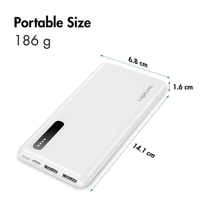 Powerbank LogiLink PA0311W / 8.000mAh / 12W / 2x USB-A / Li-Po - Bardhë - 7