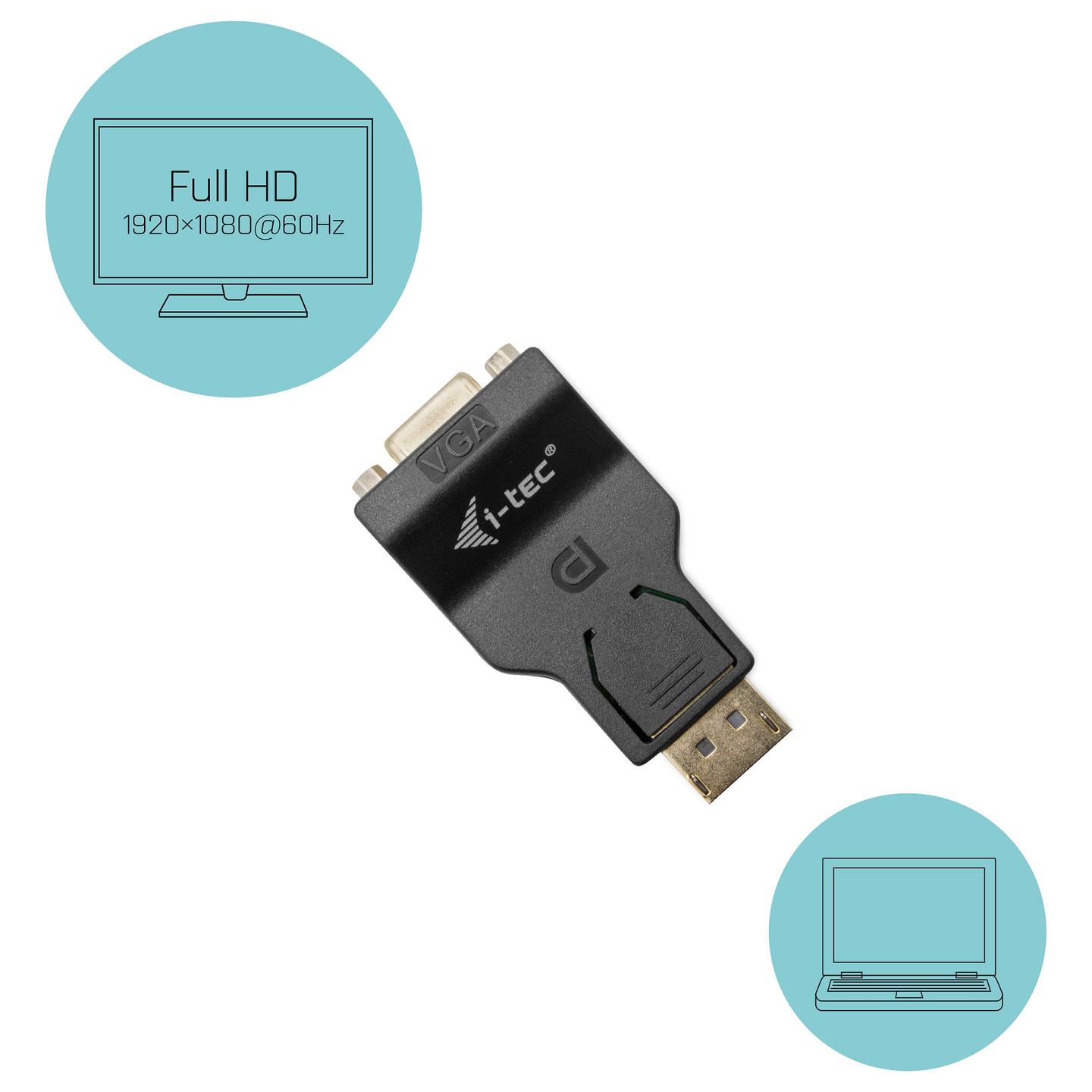 Adapter Video i-tec DP2VGAADA, DisplayPort në VGA, 1920x1080, 60Hz - Zezë - 3