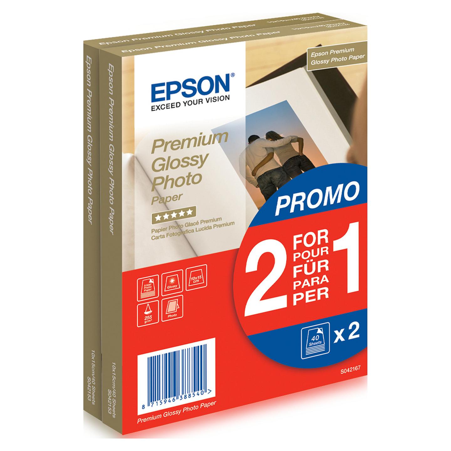 Letër fotografike Epson Premium Glossy, 10 × 15 cm, 255 g/m², 80 fletë