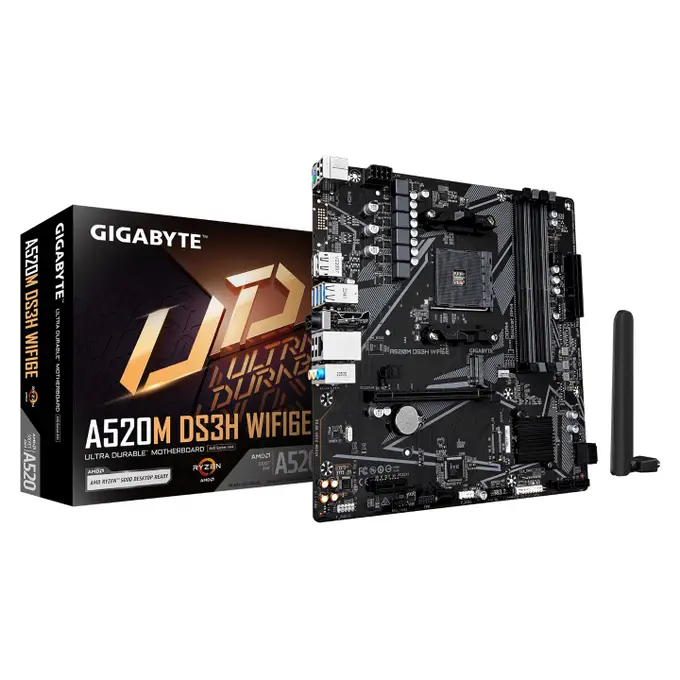 Pllakë Amë Gigabyte A520M DS3H / AMD AM4 / A520 / DDR4 / Micro-ATX / Wi-Fi 6E / 1GbE LAN - 3