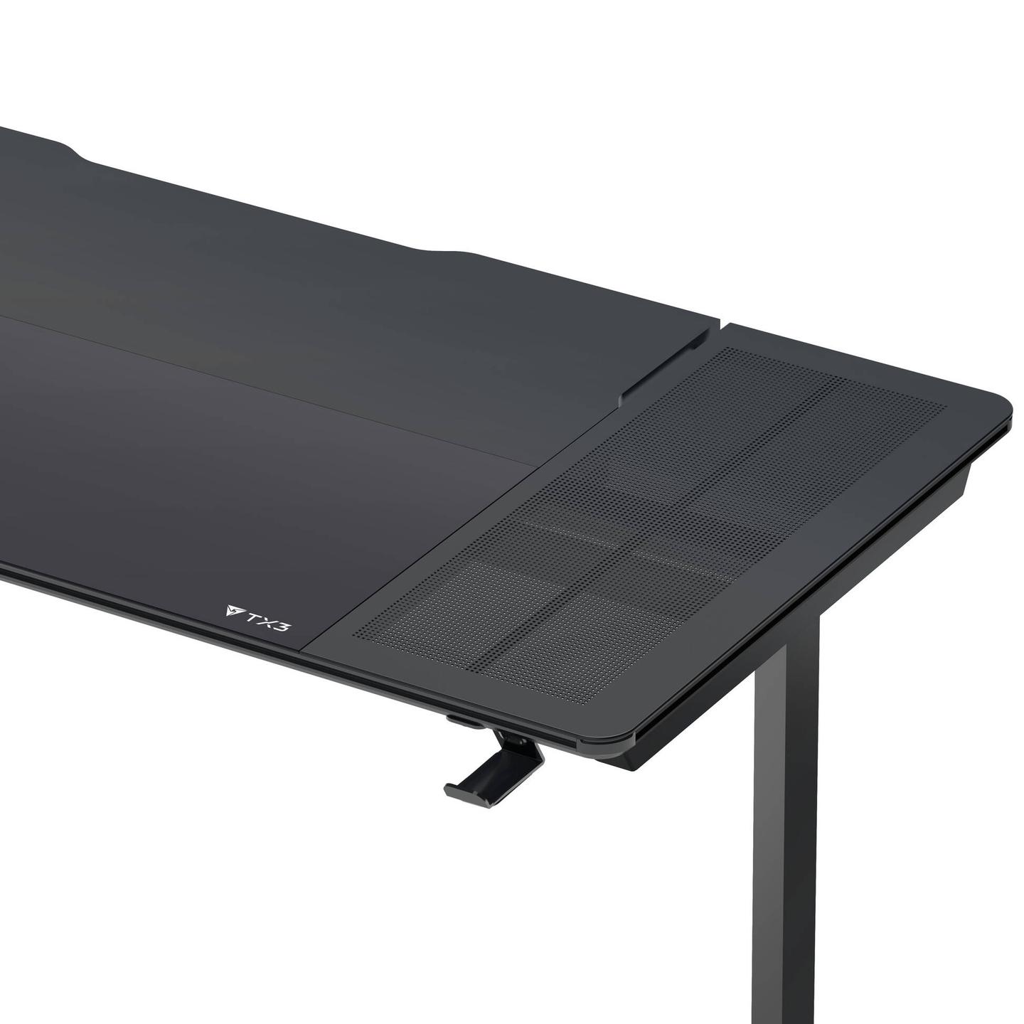 Tavolinë Gaming ThunderX3 LAB-X Lite / 130 × 70 cm / Xham i Temperuar / Panel Mesh / Menaxhim Kabllosh / 80 kg – Zezë - 3
