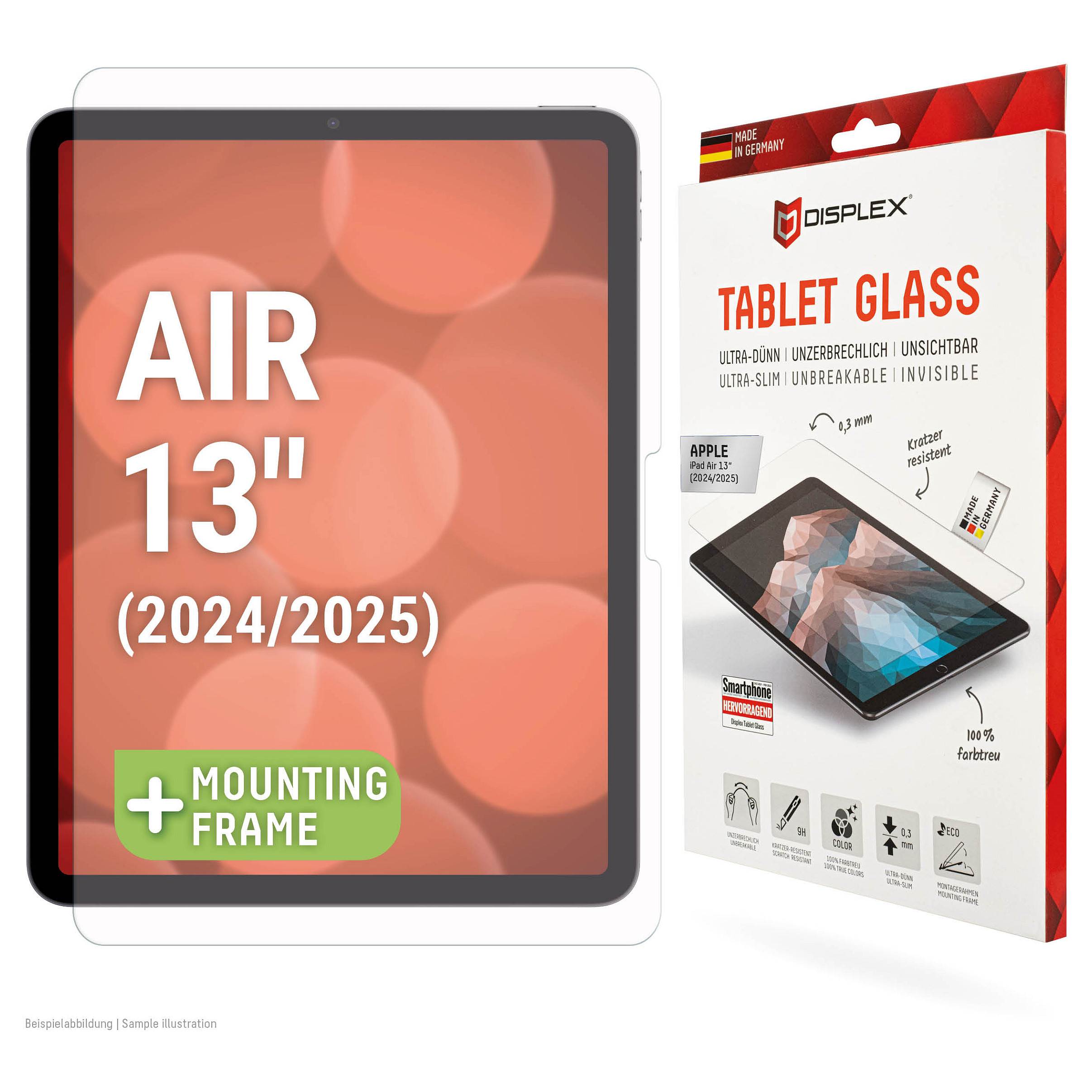 Mbrojtëse për ekran tablet DISPLEX 01963 / iPad Air 13" M2/M3/M4 / Xham Hybrid 9H - Transparent