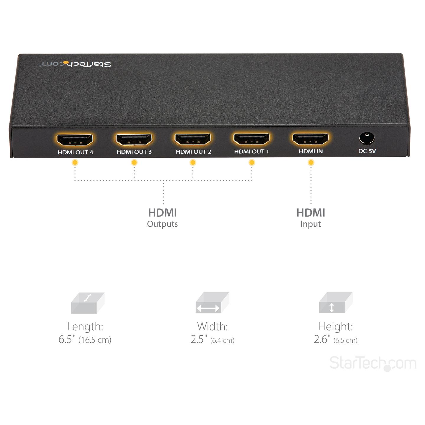 Splitter HDMI StarTech.com ST124HD202, 1 hyrje HDMI në 4 dalje HDMI, HDMI 2.0, 4K 60Hz, HDR, Audio 7.1 - Zezë - 10