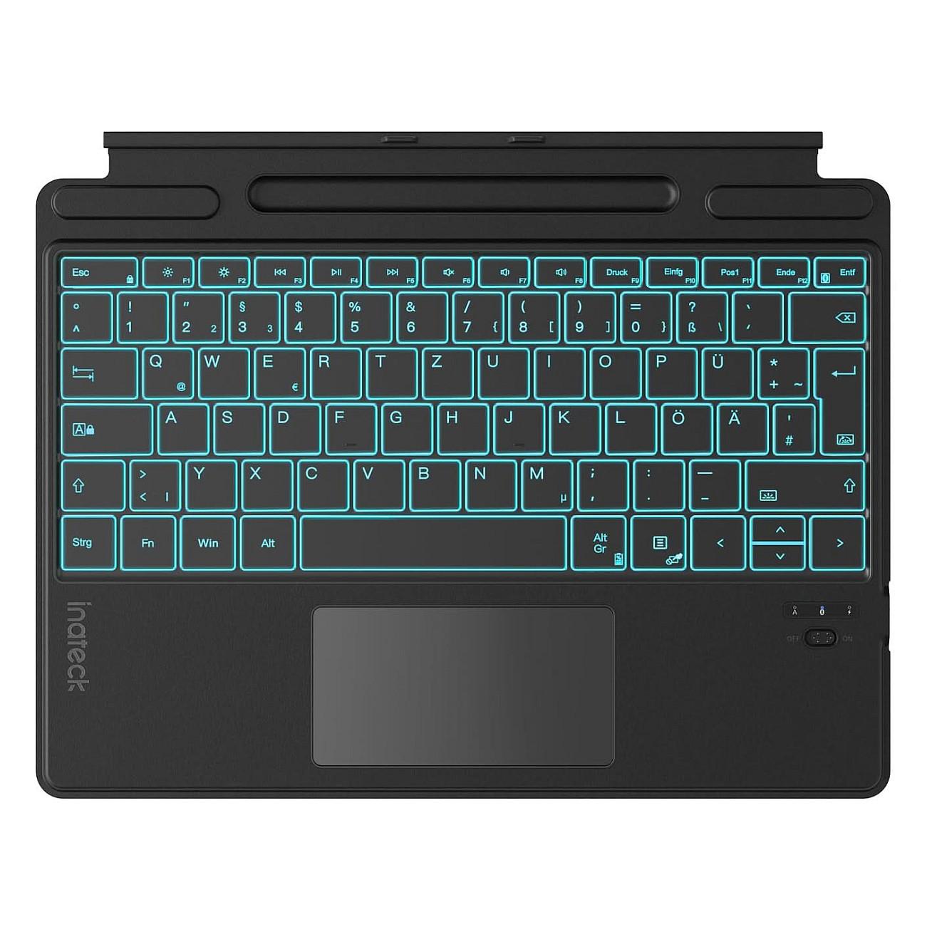 Tastierë pa kabllo Inateck KB05114, Surface Pro 8/9/10/11/X, QWERTZ (DE), Bluetooth 5.3, Touchpad, Ndriçim me 7 Ngjyra – Zezë