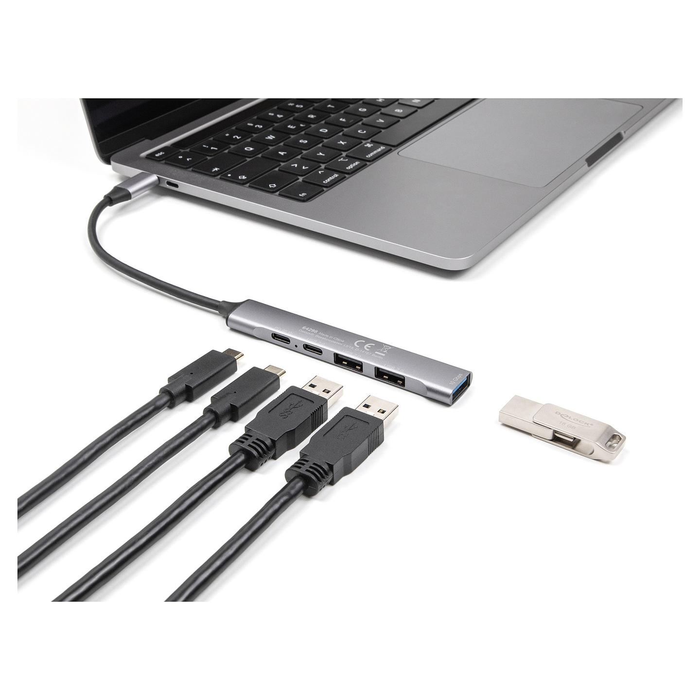 Hub USB DeLOCK 64298 / USB-C / 1x USB-A 10 Gbit/s + 2x USB-A 2.0 + 1x USB-C 2.0 / Power Delivery 95W / 0.15 m - Gri - 2