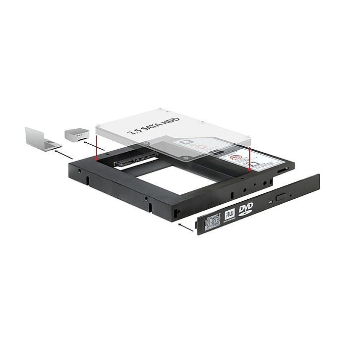 Konrizë Montimi për HDD/SSD DeLOCK 61993 / 2.5" / Slim SATA / 5.25" / 6 Gb/s - Zezë