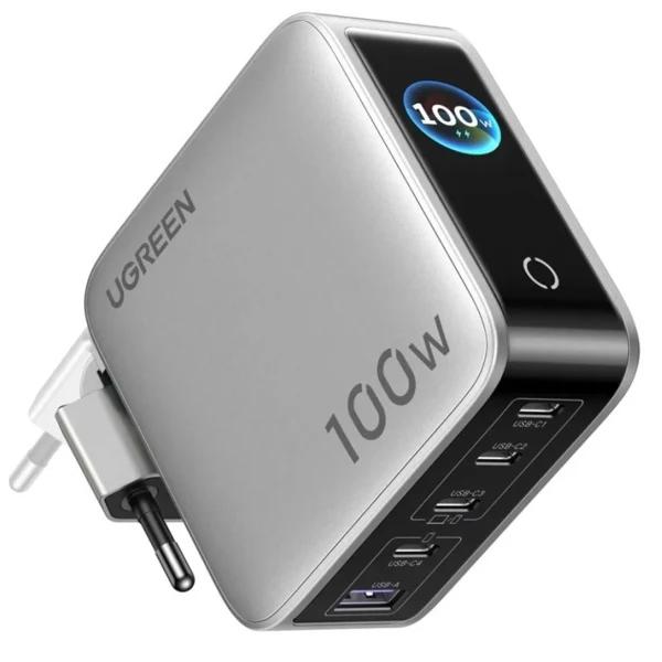 Adapter UGREEN Nexode Pro 65620 / 100W / 4x USB-C / USB-A / GaN / Smart Display / Touch Control - Gri - 2