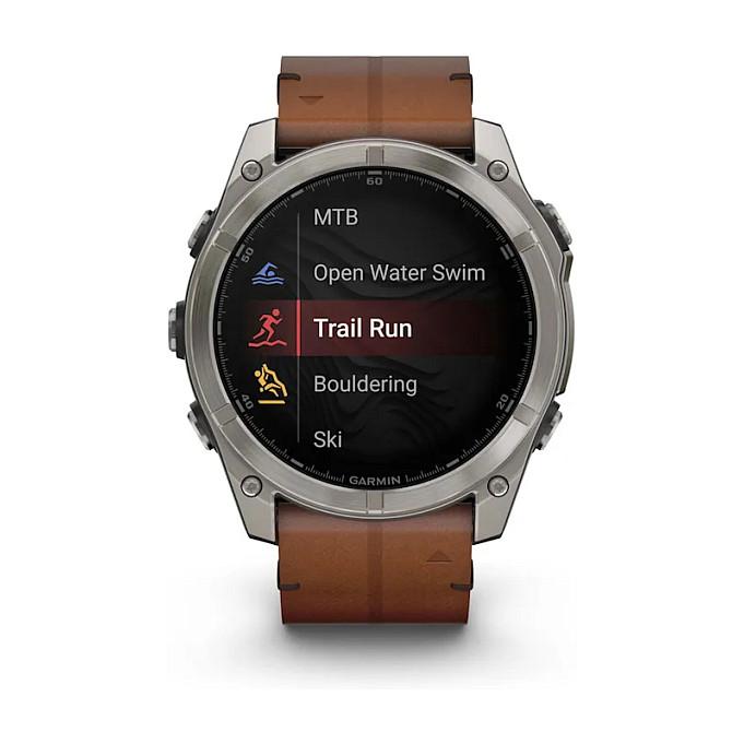 Orë e Mençur Garmin fēnix 8, 51mm, AMOLED, Sapphire, GPS, Titan, Rrip Lëkure - Hiri/Kafe - 2