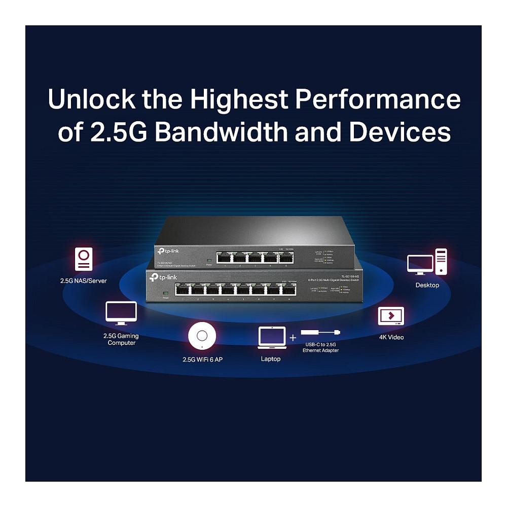 Switch TP-Link TL-SG108-M2, 8x 2.5 Gigabit Ethernet RJ45, Switching Capacity 40Gbps, Unmanaged, Desktop, Fanless - Hiri - 4