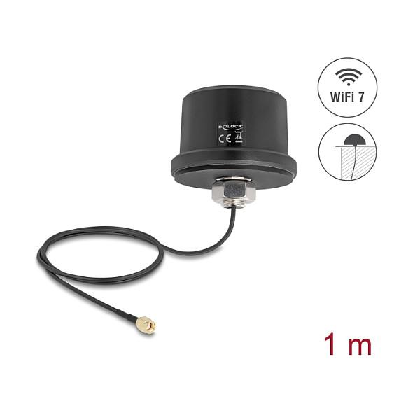 Antena për rrjet Delock 81468, Wi-Fi 7, 2.4/5/6GHz, 3.1–3.5dBi, Omnidireksionale, RP-SMA Male, ULA100 1m - Zezë