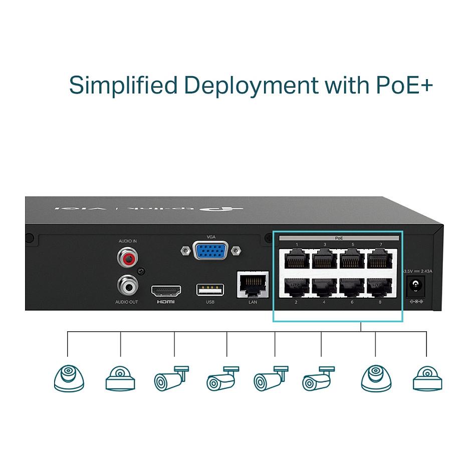 TP-Link VIGI NVR1008H-8MP 8-Channel PoE+ Network Video Recorder – 8× PoE+, 119W, 4K HDMI, 1× SATA deri 10TB, H.265+, ONVIF – Zezë - 6
