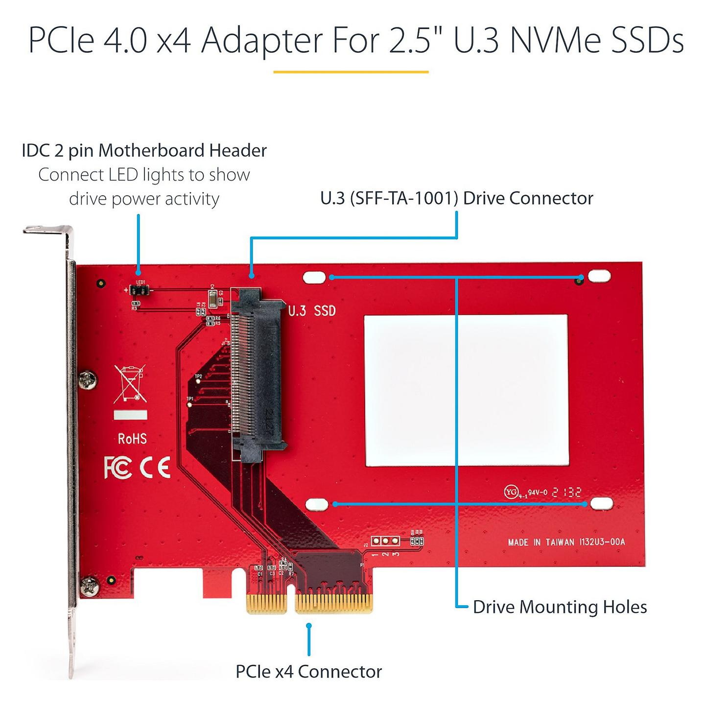 Kartë Zgjerimi StarTech.com PEX4SFF8639U3, PCI Express 4.0 x4, 1x U.3 NVMe SFF-TA-1001, 2.5", PCIe - 10
