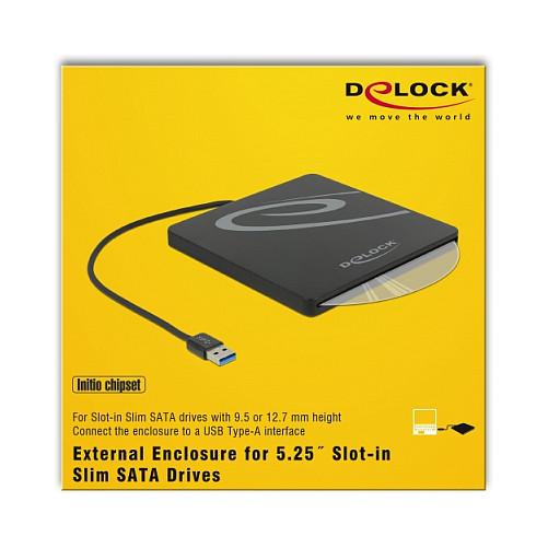 Kuti e jashtme për lexues optik DeLOCK 42604, Slim SATA 9,5–12,7 mm, USB-A 3.0, 5 Gbit/s - Zezë - 2