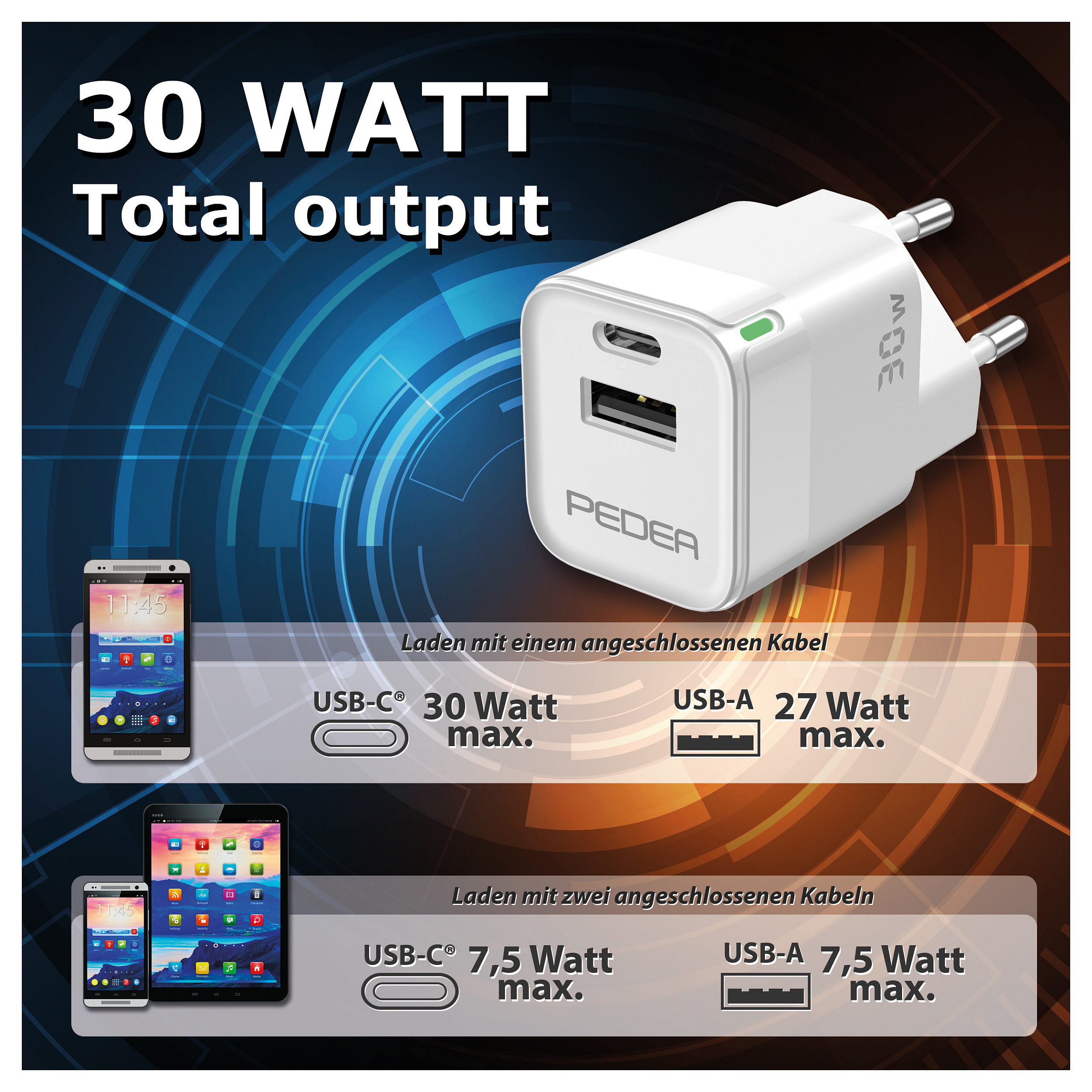Karikues PEDEA Dual Mini / USB-C, USB-A / PD / 30W – Bardhë - 6