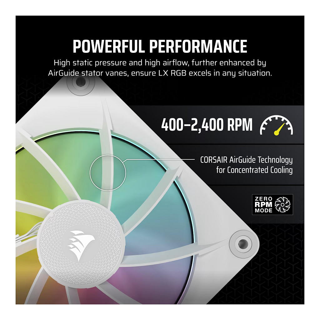 Ftohës për Kasë Corsair RS120-R / 120mm / 400-2400 RPM / ARGB / PWM – Bardhë - 8