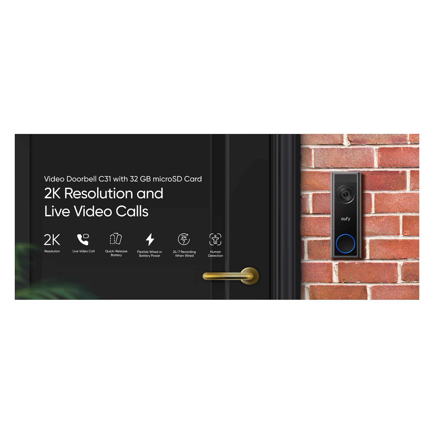 Kamerë Sigurie IP CCTV eufy C31 / Video Doorbell / 2K / Wi-Fi / Wired & Wireless / MicroSD deri 128GB / Bateri 6500mAh - Zezë - 13