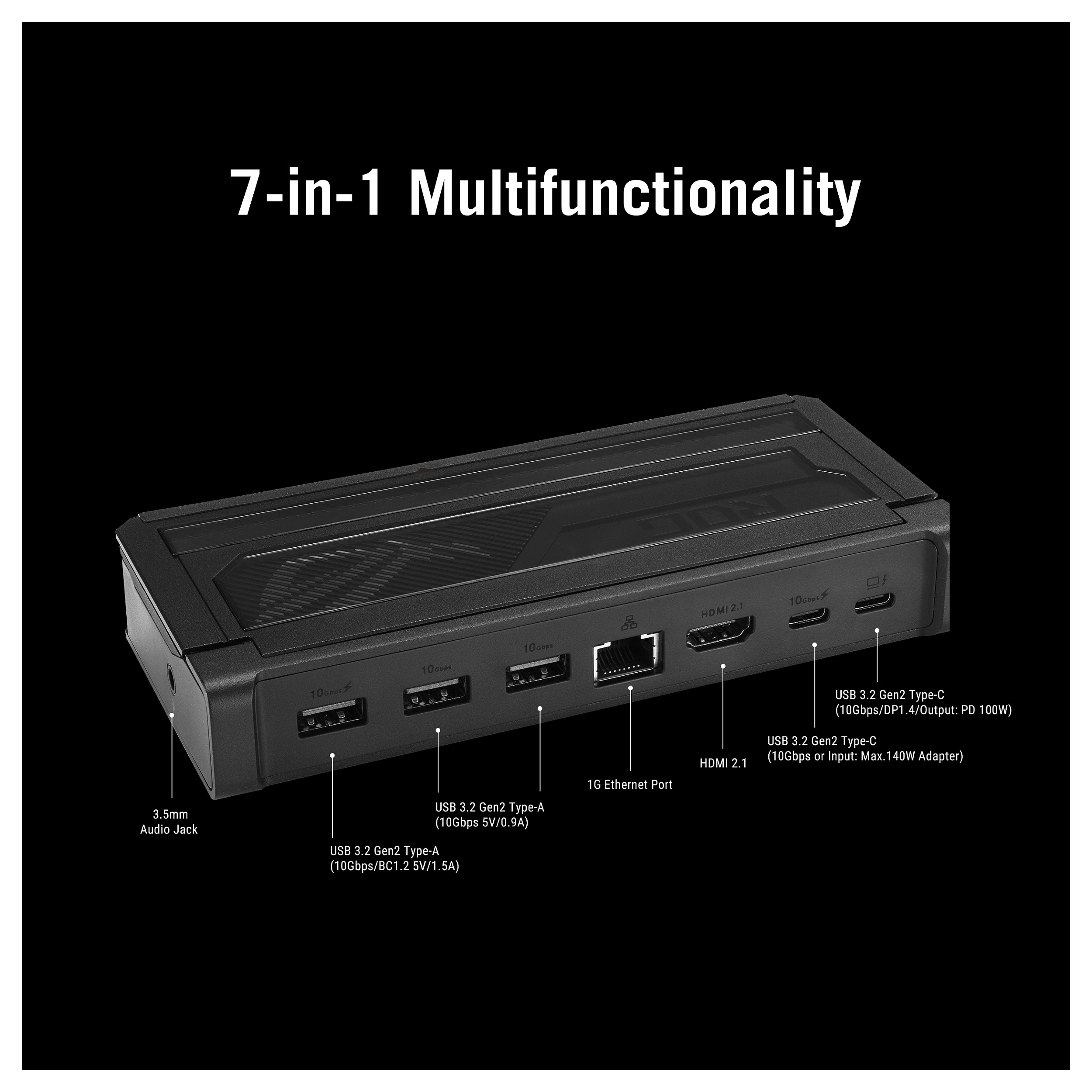 Docking Station ASUS ROG Bulwark Dock DG300 / 3x USB-A / 2x USB-C / HDMI / Gigabit Ethernet / 3.5mm Audio / 100W PD – Zezë - 8