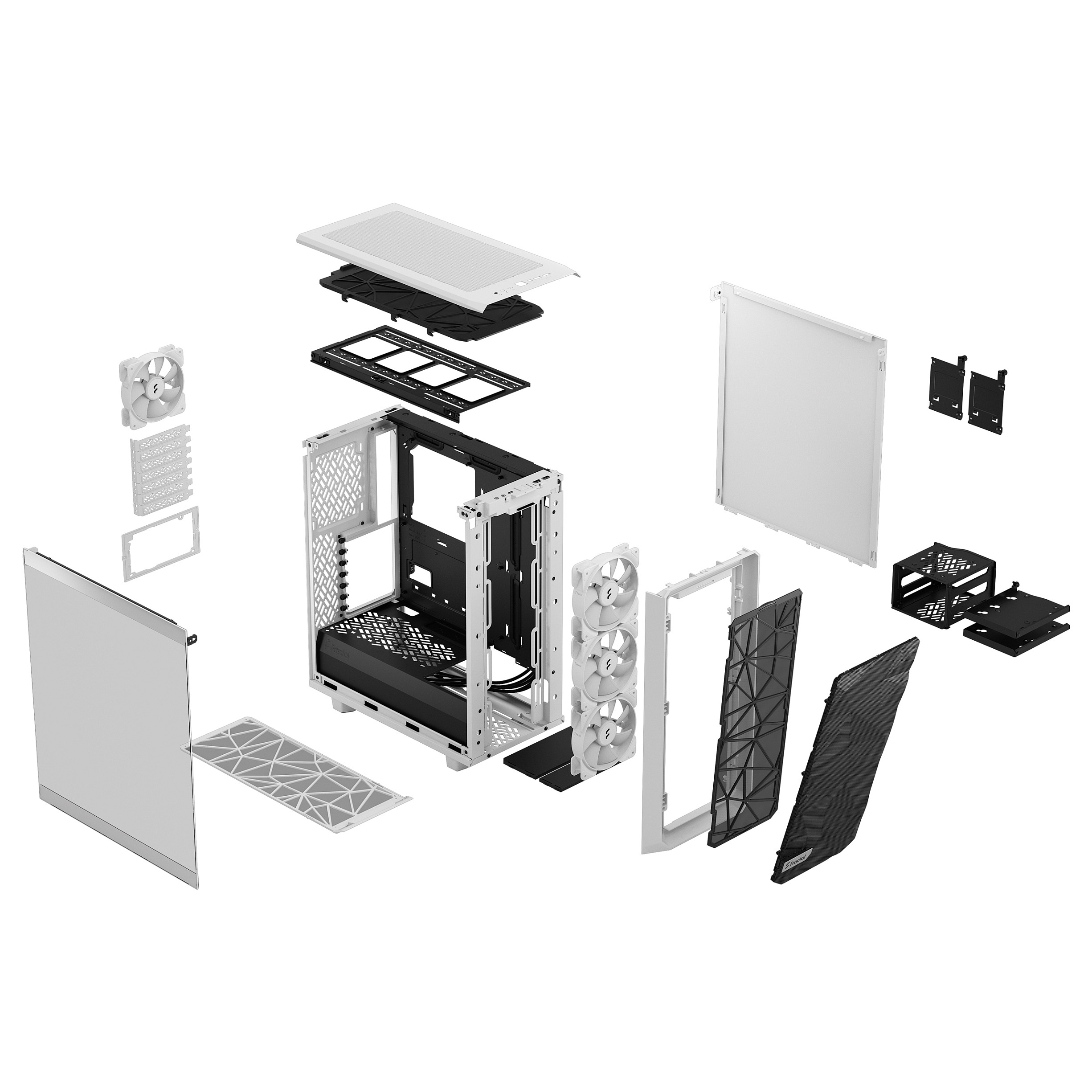 Kasë PC Fractal Design Meshify 2 Compact RGB / Mid Tower / ATX / 3x 120mm + 1x 120mm RGB Fan / Tempered Glass - Bardhë - 4