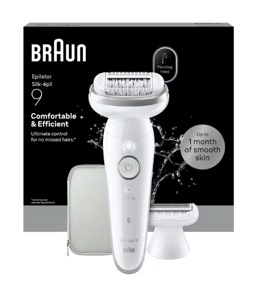 Depilator elektrik Braun Silk-épil 9 SES 9-030 / 40 MicroGrip Tweezers / Wide Pivoting Head / Wet & Dry / 50 Min – Bardhë - 2