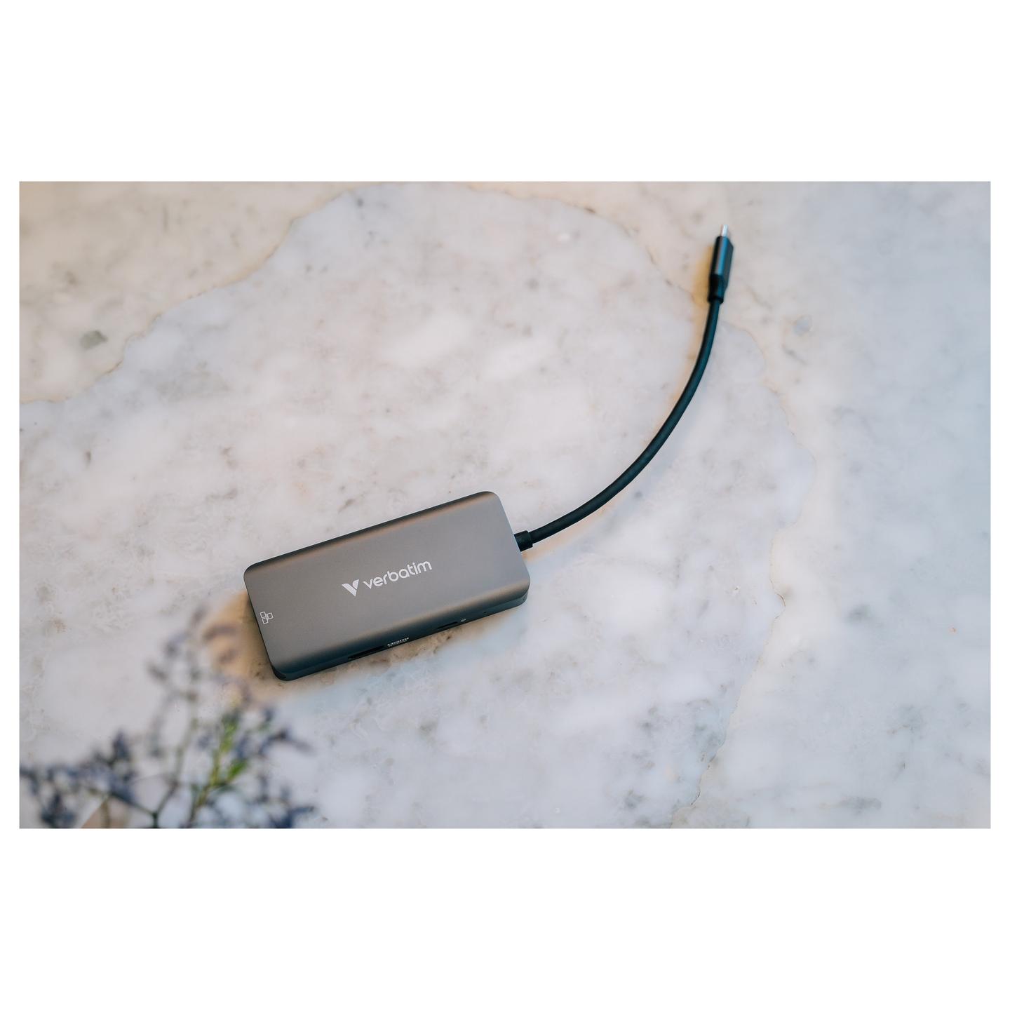 Hub USB-C Verbatim 32157, 6 Porta, HDMI 4K 30Hz, 3x USB-A 3.2 Gen 1, Gigabit Ethernet, USB-C PD 100W – Gri - 6