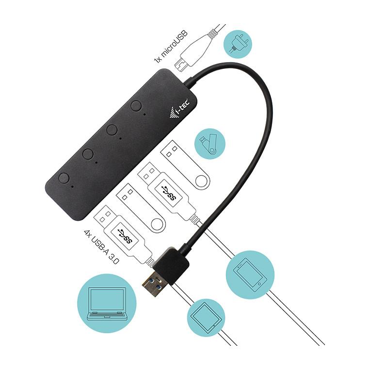 Hub USB i-tec U3CHARGEHUB4, USB-A, 4x USB-A, USB 3.2 Gen 1, 5Gbps, Karikim BC 1.2 - Zezë - 4