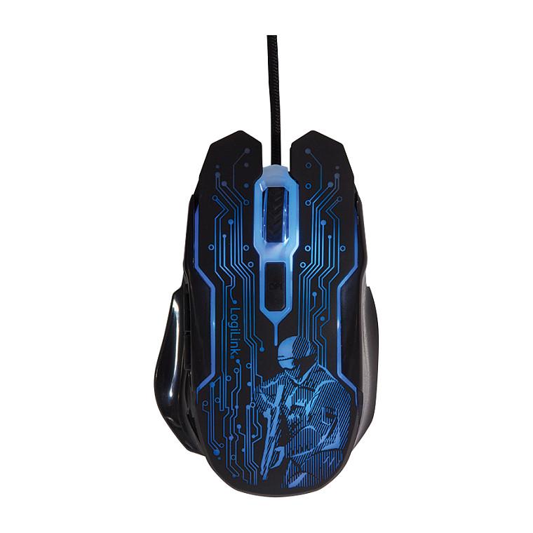 Maus Gaming LogiLink ID0137 / USB / Optik / 2400 DPI / 6 Butona / LED - Zezë/Blu - 10