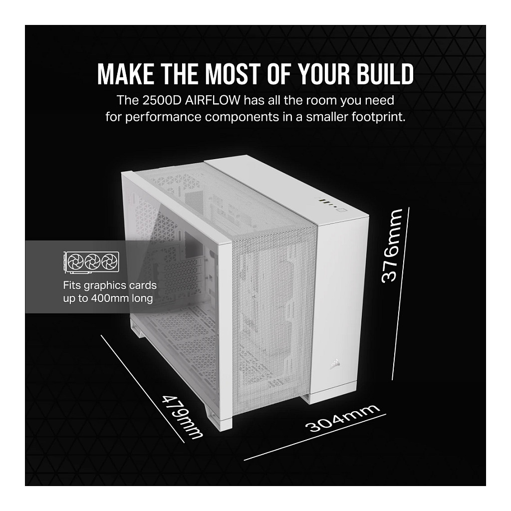 Kasë PC Corsair 2500D AIRFLOW / Midi Tower / Micro-ATX + Mini-ITX / 2x 120mm + 1x 120mm Fan Support / Tempered Glass - Bardhë - 6