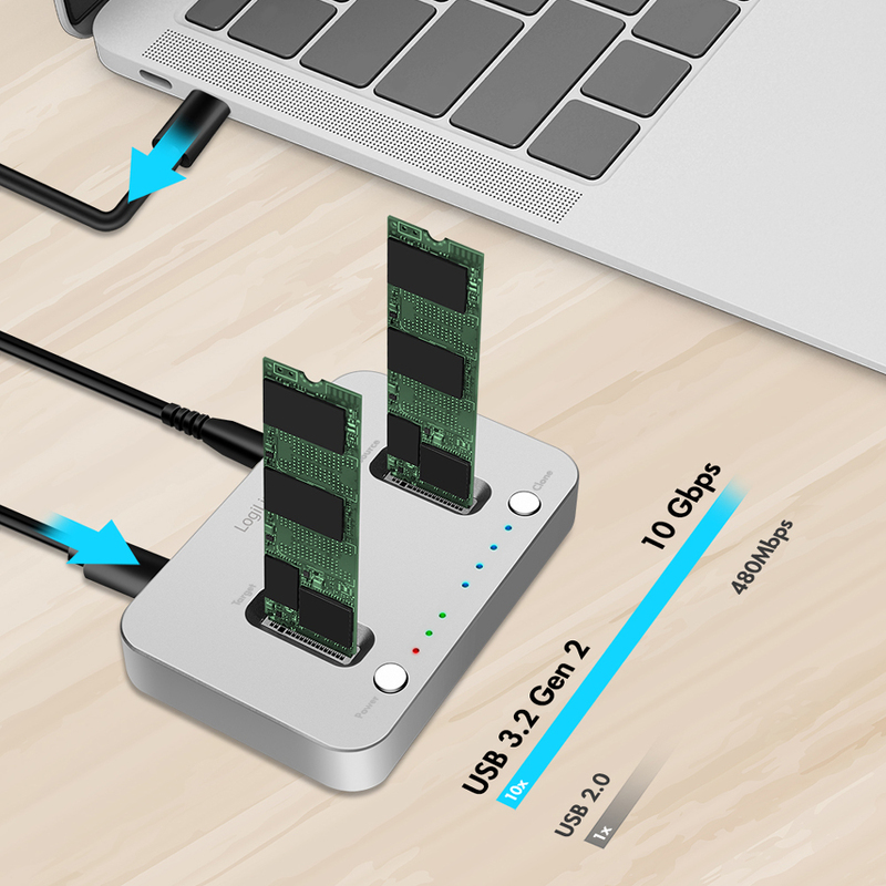 Docking Station LogiLink / 2x M.2 NVMe PCIe / M-Key / 2230–2280 / USB-C 3.2 Gen 2 / 10Gbps / Offline Clone – Argjend - 3