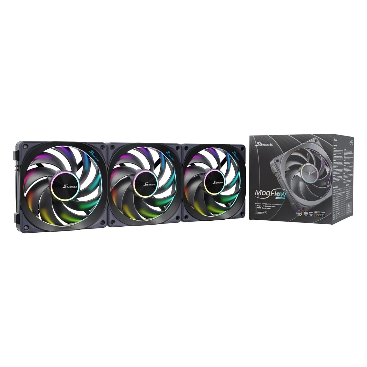 Ftohës për Kasë Seasonic MagFlow / 120mm / 2000 RPM / PWM / ARGB / 3-Pack – Zezë