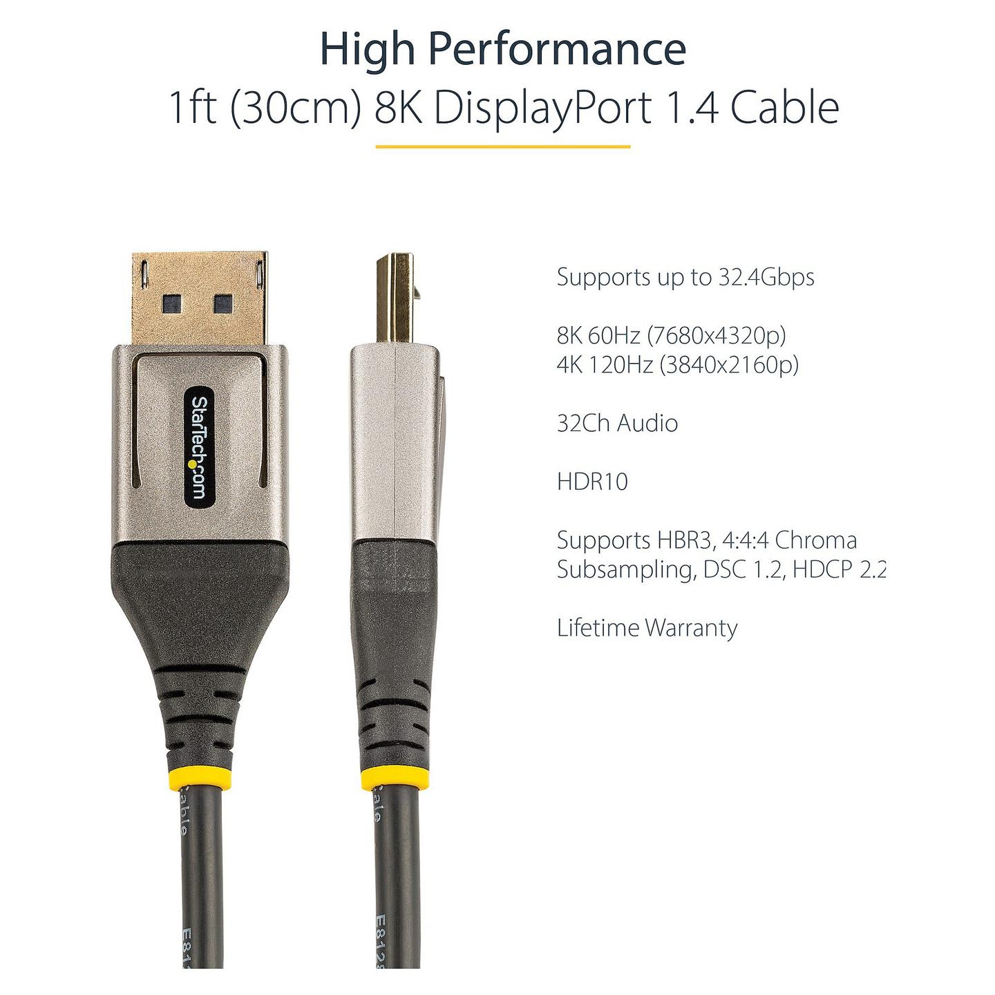 Kabllo DisplayPort StarTech.com DP14VMM1F / DisplayPort në DisplayPort / 0.3m / DisplayPort 1.4 / 8K 60Hz / 4K 120Hz - Zezë/Hiri - 5