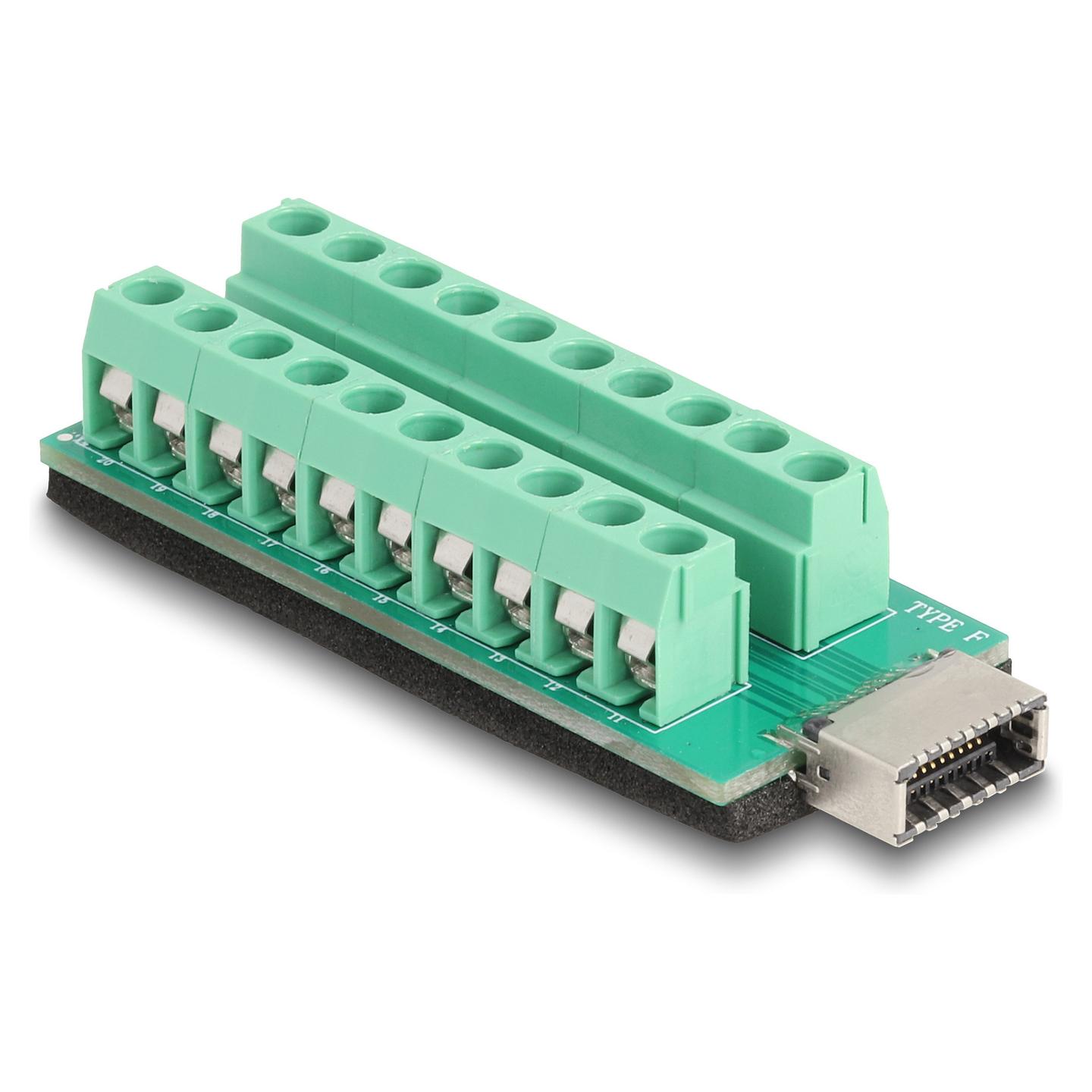 Adapter USB DeLOCK 67189 / USB Type-E Key A Femër / Terminal Block 20-Pin / USB 10 Gbps - Gjelbër