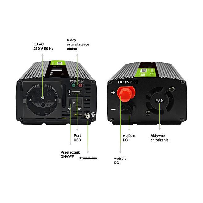 Inverter Green Cell PowerInverter LCD, 12 V, 500 W, Sinus i pastër, me ekran LCD - Zezë - 5
