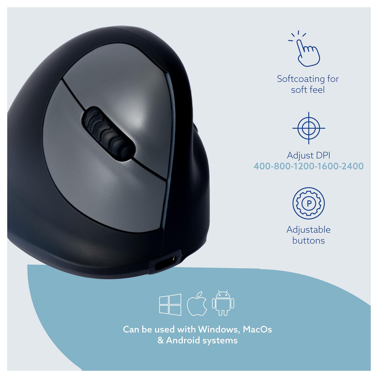 Maus pa Kabllo R-Go Tools HE Break RGOHBRSWLBL / 2400 DPI / 5 Butona / Bluetooth 5.0 + 2.4 GHz / Ergonomik / Small â ZezĂ« - 10
