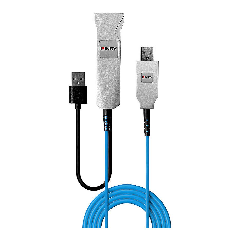 Kabllo USB Lindy 43345 / USB 3.2 Gen 1 / Type-A Mashkull në Type-A Femër / Fibër Optike / 30m / 5Gbps – Blu - 2