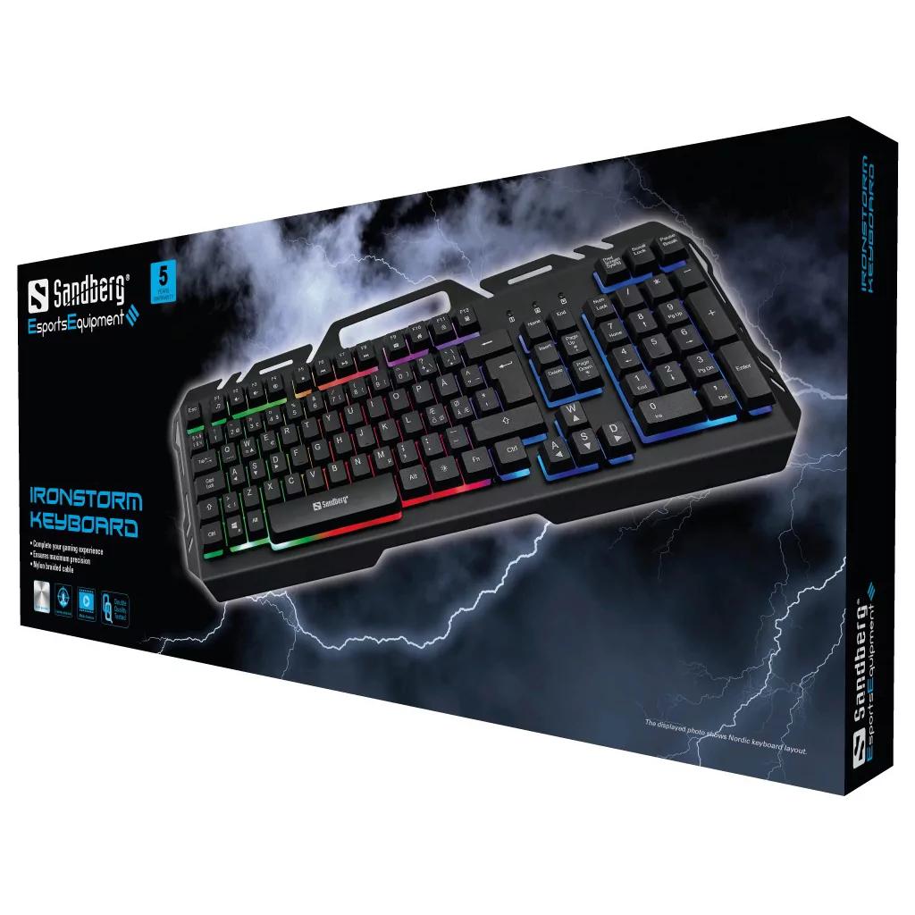 Tastierë GamingSandberg IronStorm Keyboard BE / USB / Membrane / Wired / AZERTY / Belgian / RGB / 1.8m - Zezë - 2