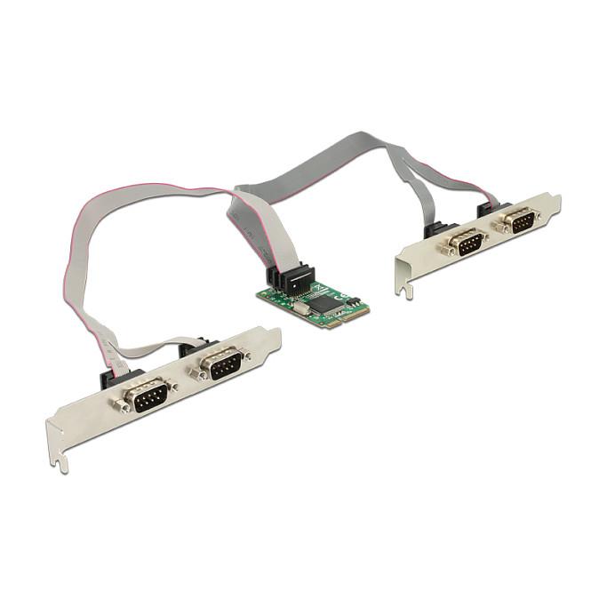 Kartë Zgjerimi Mini PCI Express Delock 95243 / Mini PCIe 1.1 / 4x RS-232 DB9 / 230.4Kbps / Moschip MCS9904