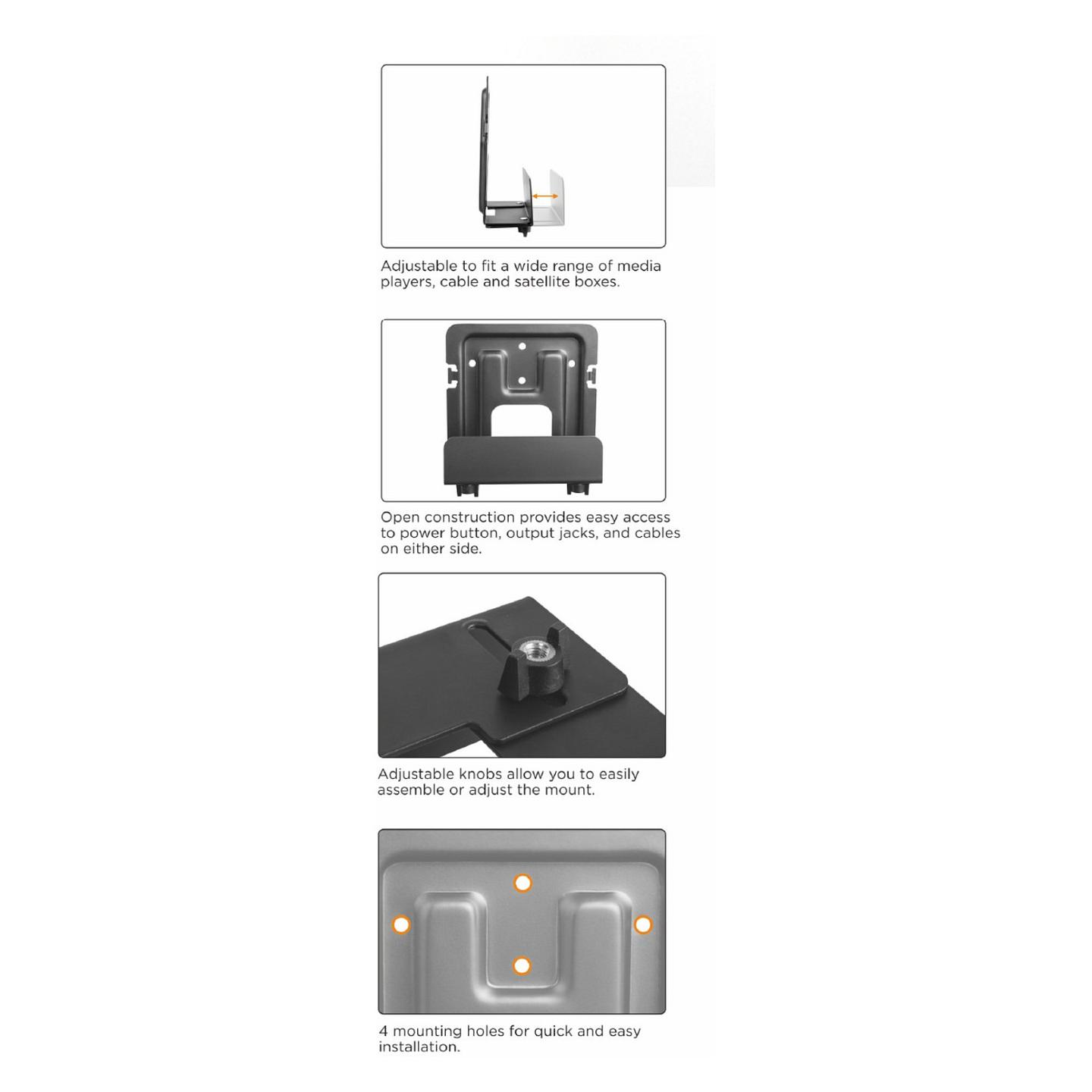 Mbajtëse për Media Player Equip 650896 , për mur , 25–39mm , deri 1kg , e rregullueshme - Zezë - 13