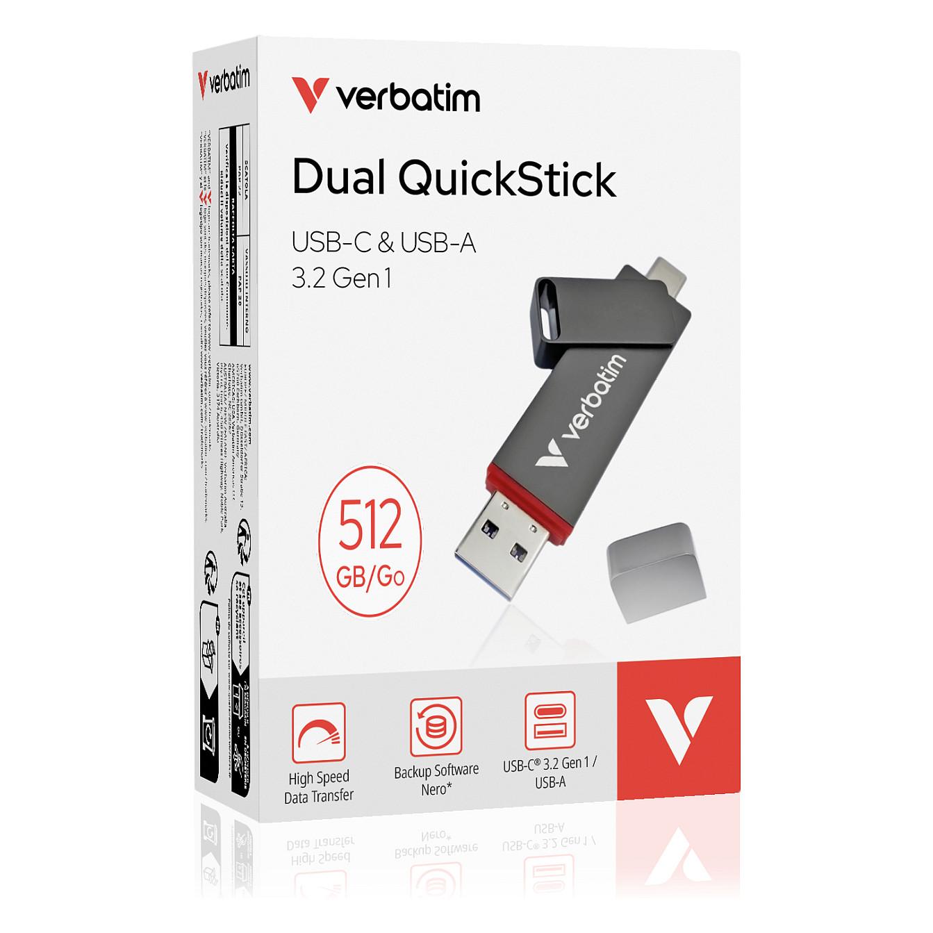 USB Flash Drive Verbatim Dual QuickStick 32042, 512GB, USB 3.2 Gen 1, USB-A + USB-C, 510MB/s Read, 460MB/s Write - Hiri - 6