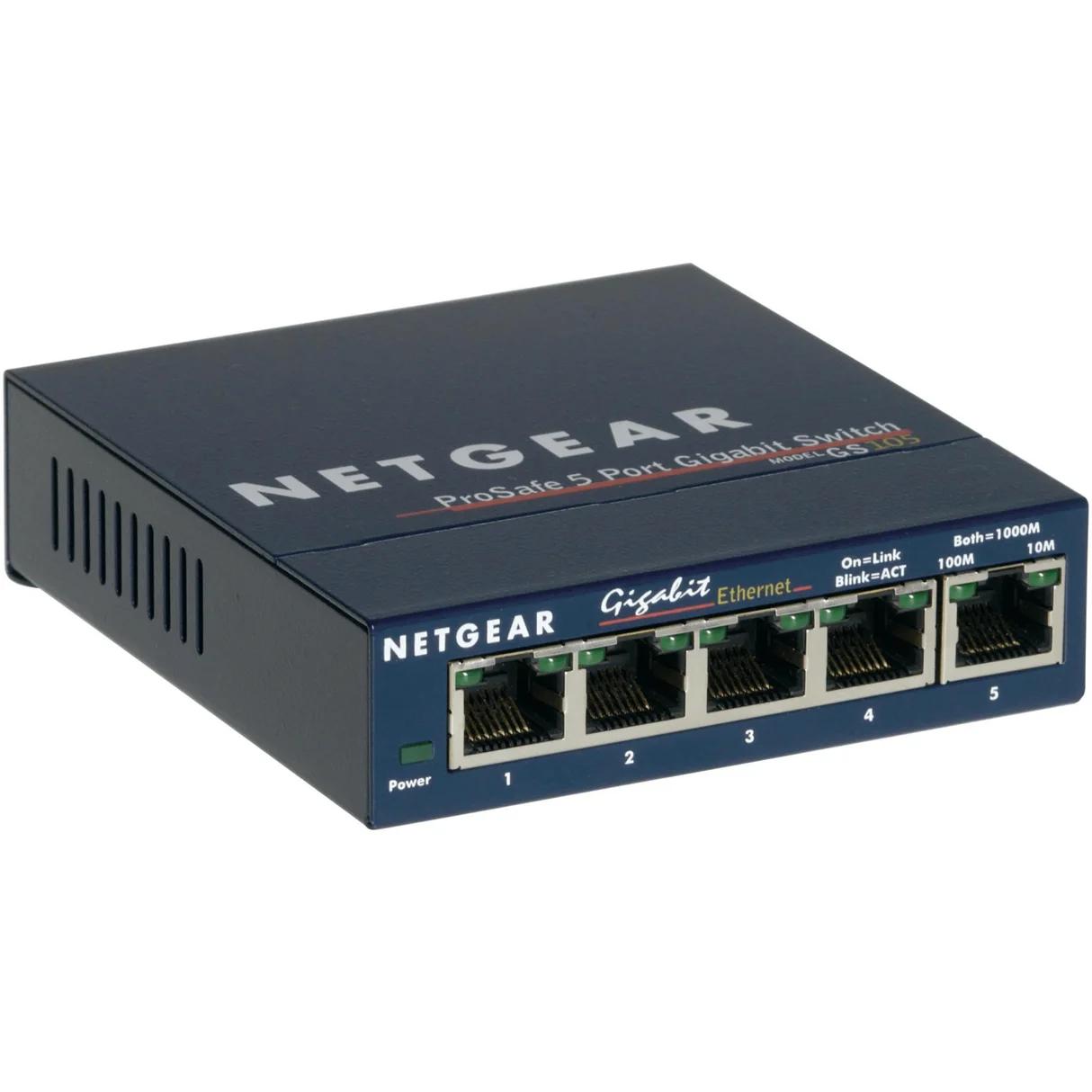 Switch NETGEAR GS105GE / 5-Port Gigabit / Unmanaged / Desktop / Fanless / 10Gbps - Blu