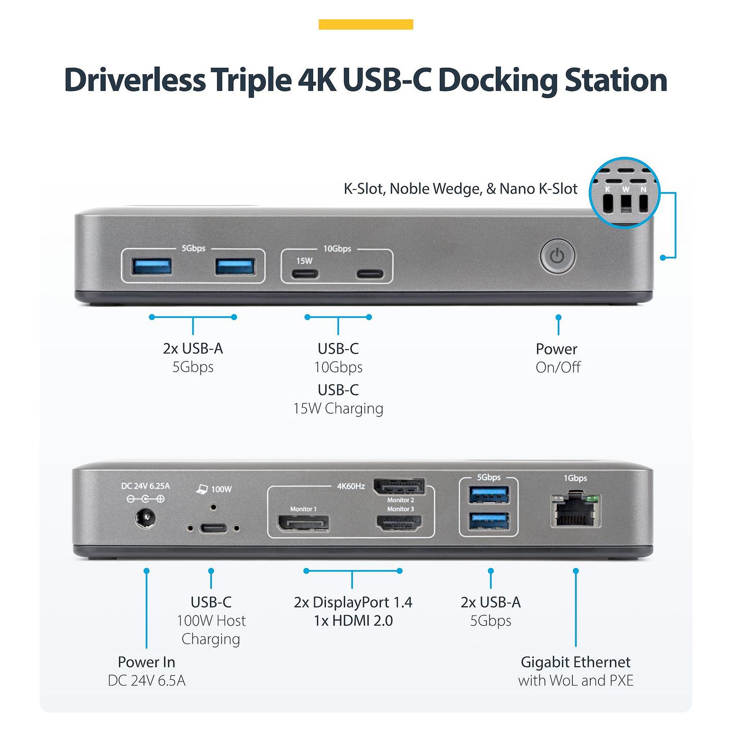 Docking Station StarTech.com 199UE-USBC-DOCK / 4x USB-A / 2x USB-C / 2x DisplayPort / HDMI / Gigabit Ethernet / 100W PD – Hiri - 2