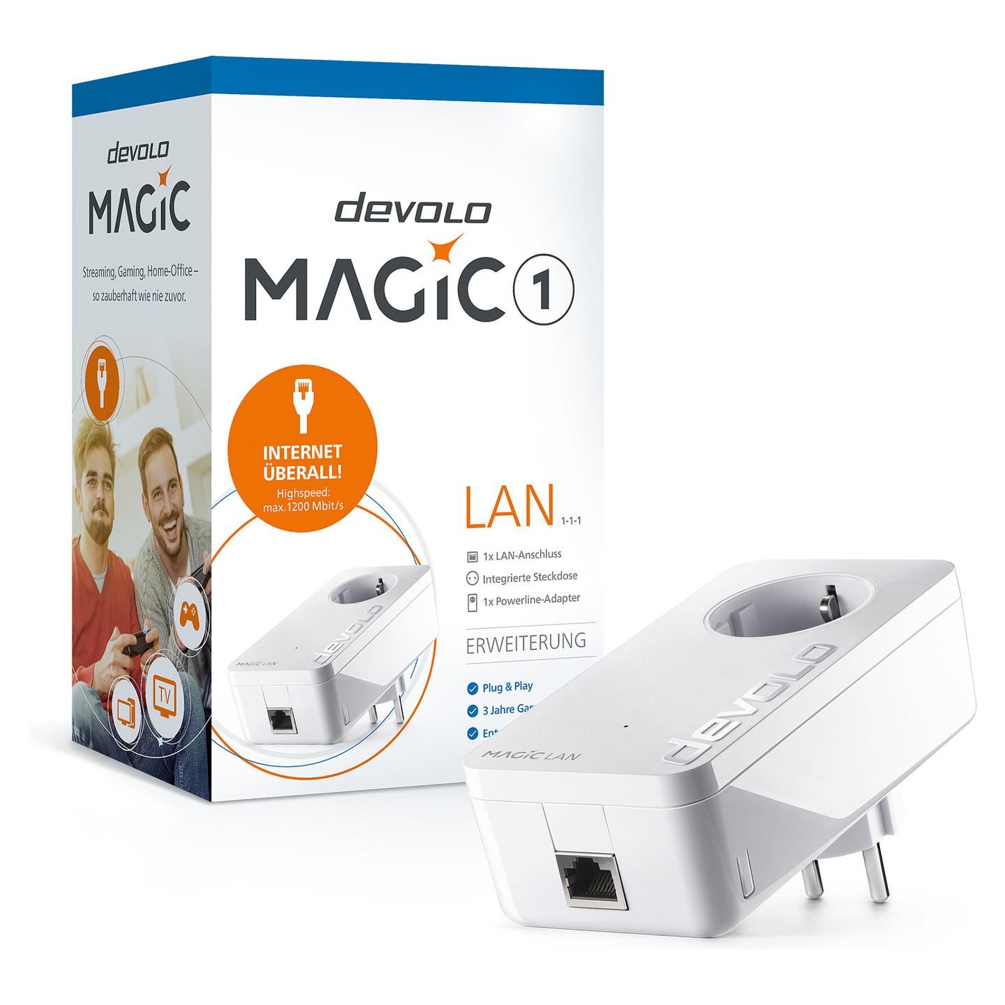 Power-LAN devolo Magic 1 LAN, 1200Mbps, G.hn, Gigabit Ethernet 10/100/1000Mbps, 1× RJ45, Power Passthrough - Bardhë - 2