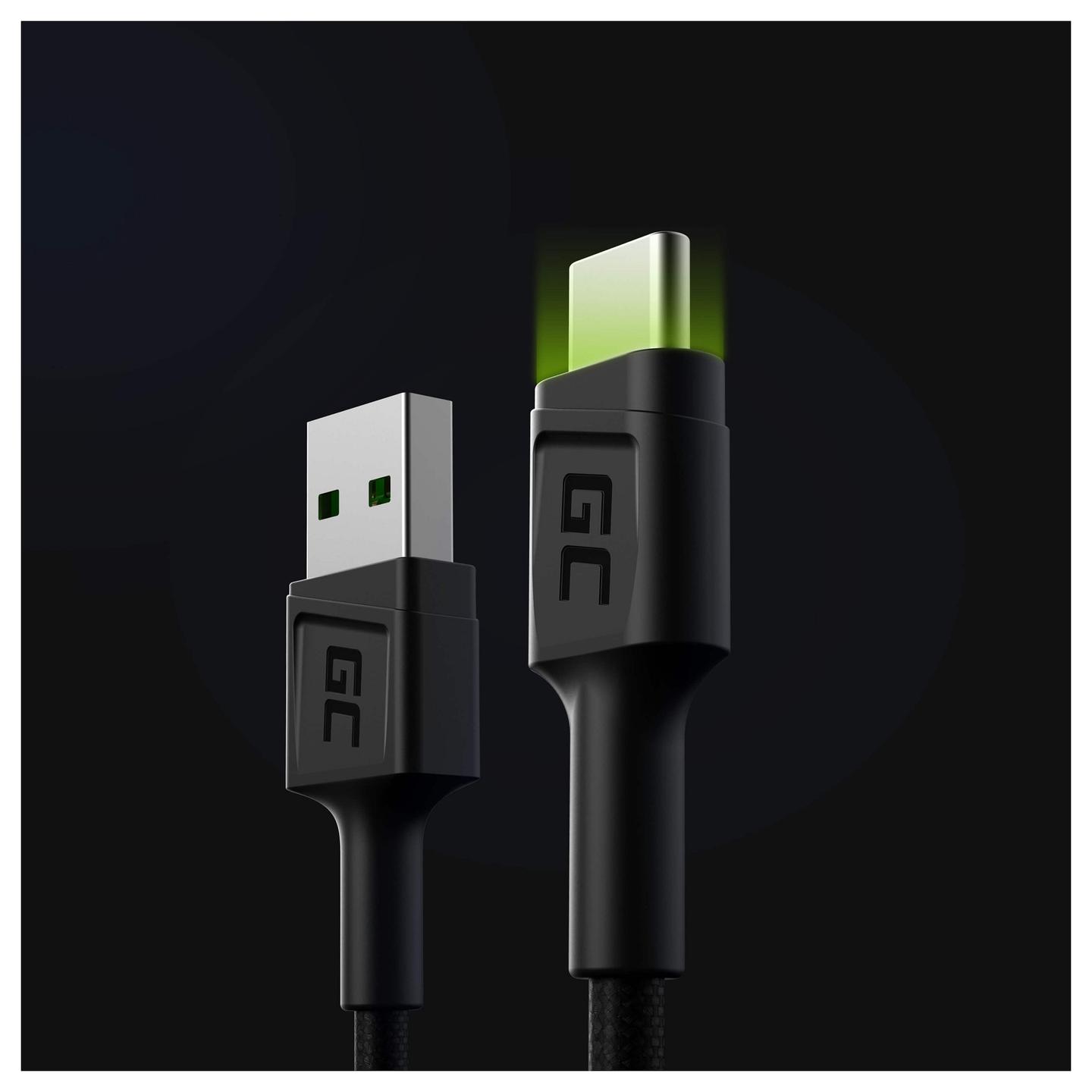 Kabllo USB Green Cell KABGC06 / USB-A Mashkull → USB-C Mashkull / 480 Mbit/s / 1.2m - Zezë - 2