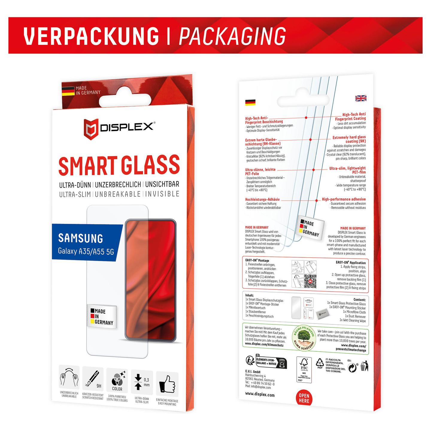 Mbrojtës Ekrani DISPLEX Smart Glass 01943 / Samsung Galaxy A35, A55 5G / Xham 9H / 0.3 mm / Full Adhesive / 92% Transparencë - Transparent - 6