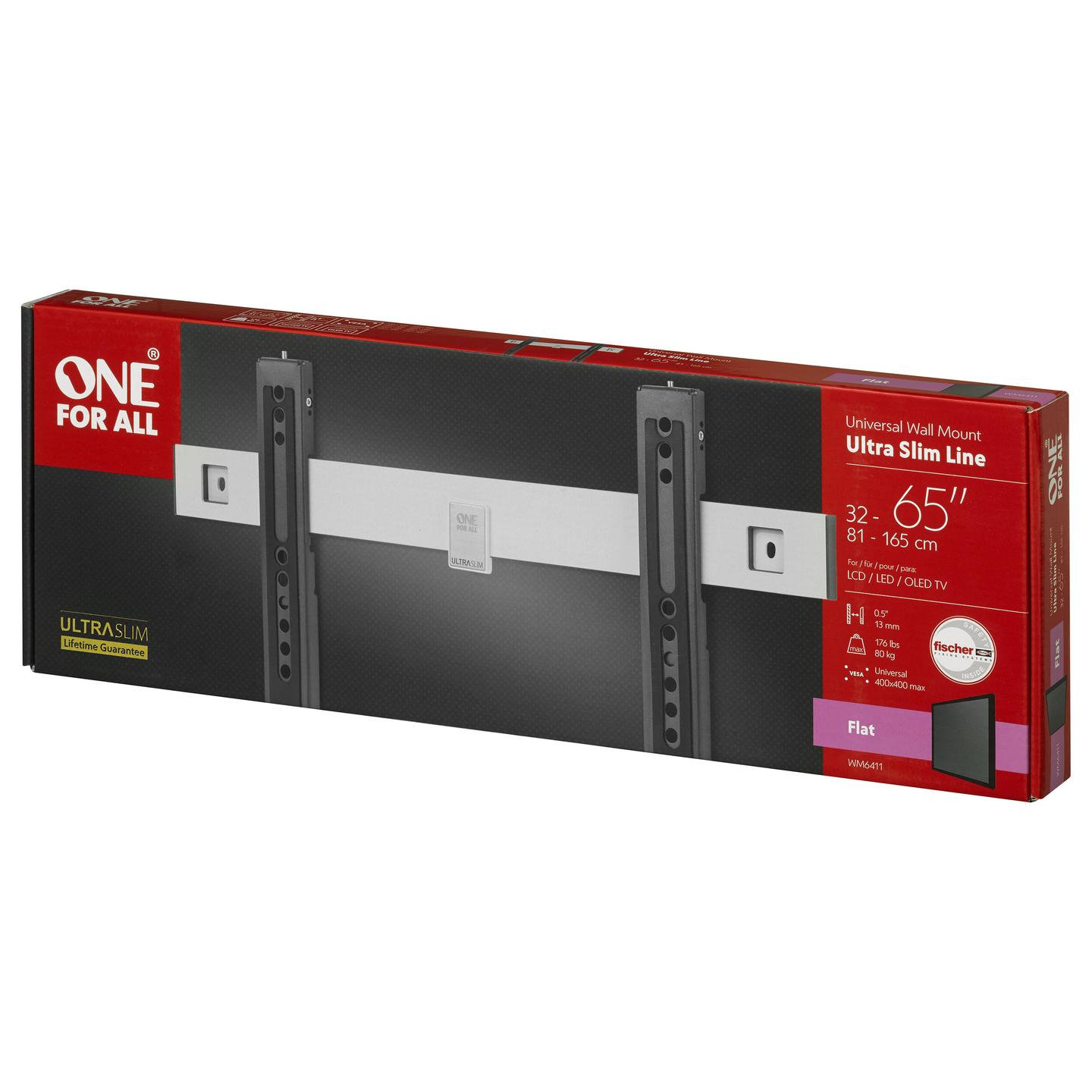 Mbajtëse për TV One For All WM 6411 , 32–65" , deri 80kg , fikse , për mur , VESA 100x100–400x400 - Zezë - 2