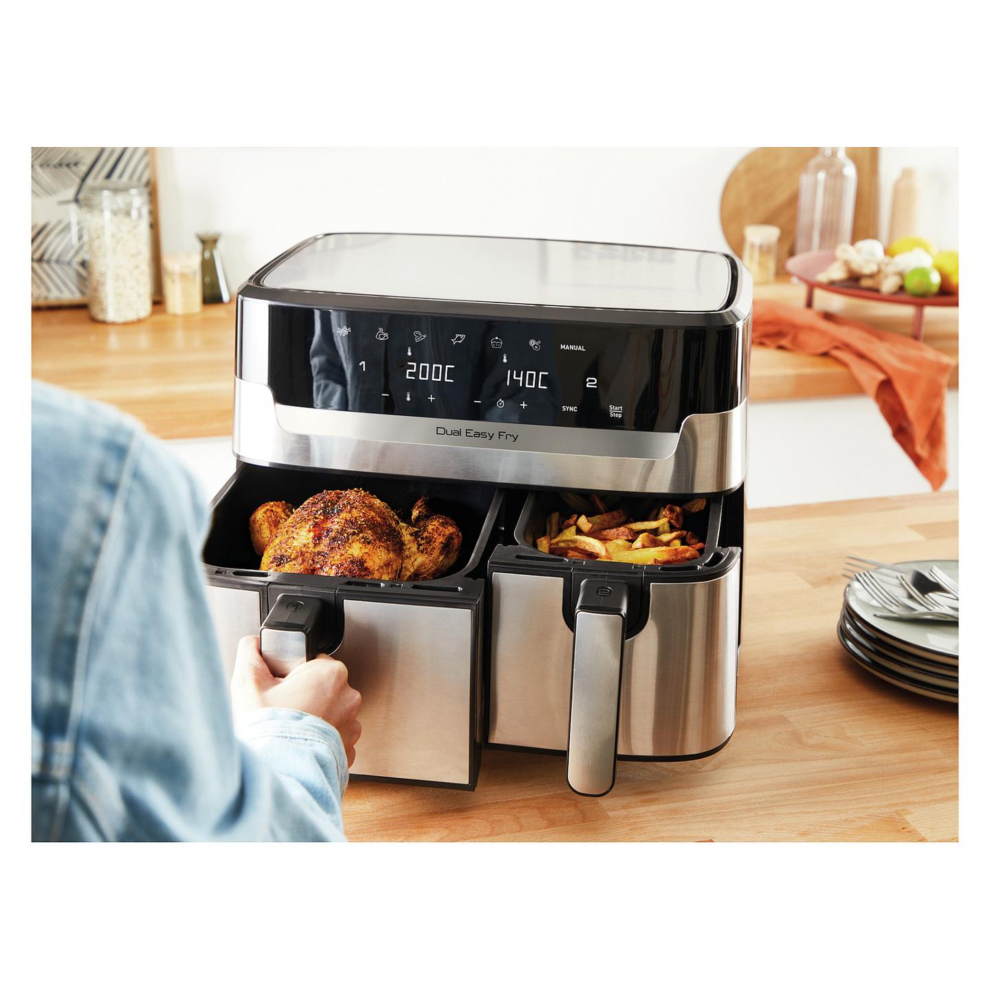 Fryer Tefal Dual Easy Fry & Grill / EY905D / 8.3L / 2700W / 2 Sirtarë / 8 Programe / 40–200°C / Grill / Sync / Touch Panel – Argjend/Zezë - 14