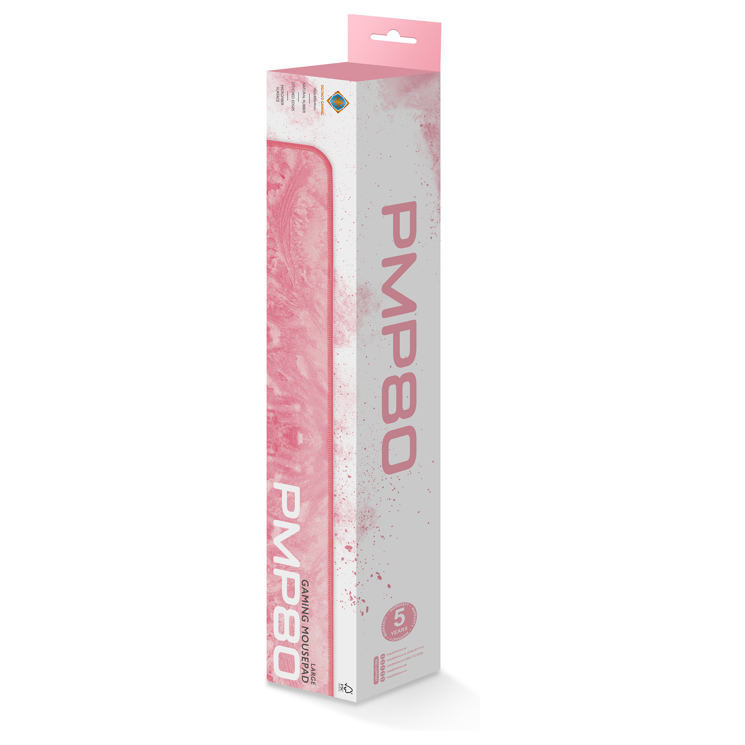 Mauspad Gaming Deltaco GAM-156-P / Sipërfaqe Poliestër / Skaje të Qepura / Anti-rrëshqitëse / 450 × 400 × 4 mm - Rozë - 8