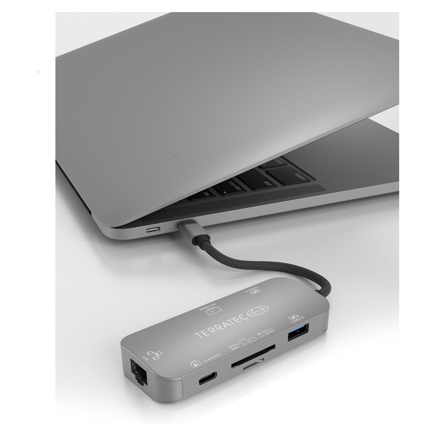 TERRATEC CONNECT C8 USB-C Hub 7-në-1 HDMI 4K 2x USB 3.0 Gigabit Ethernet SD microSD 100W – Gri - 2