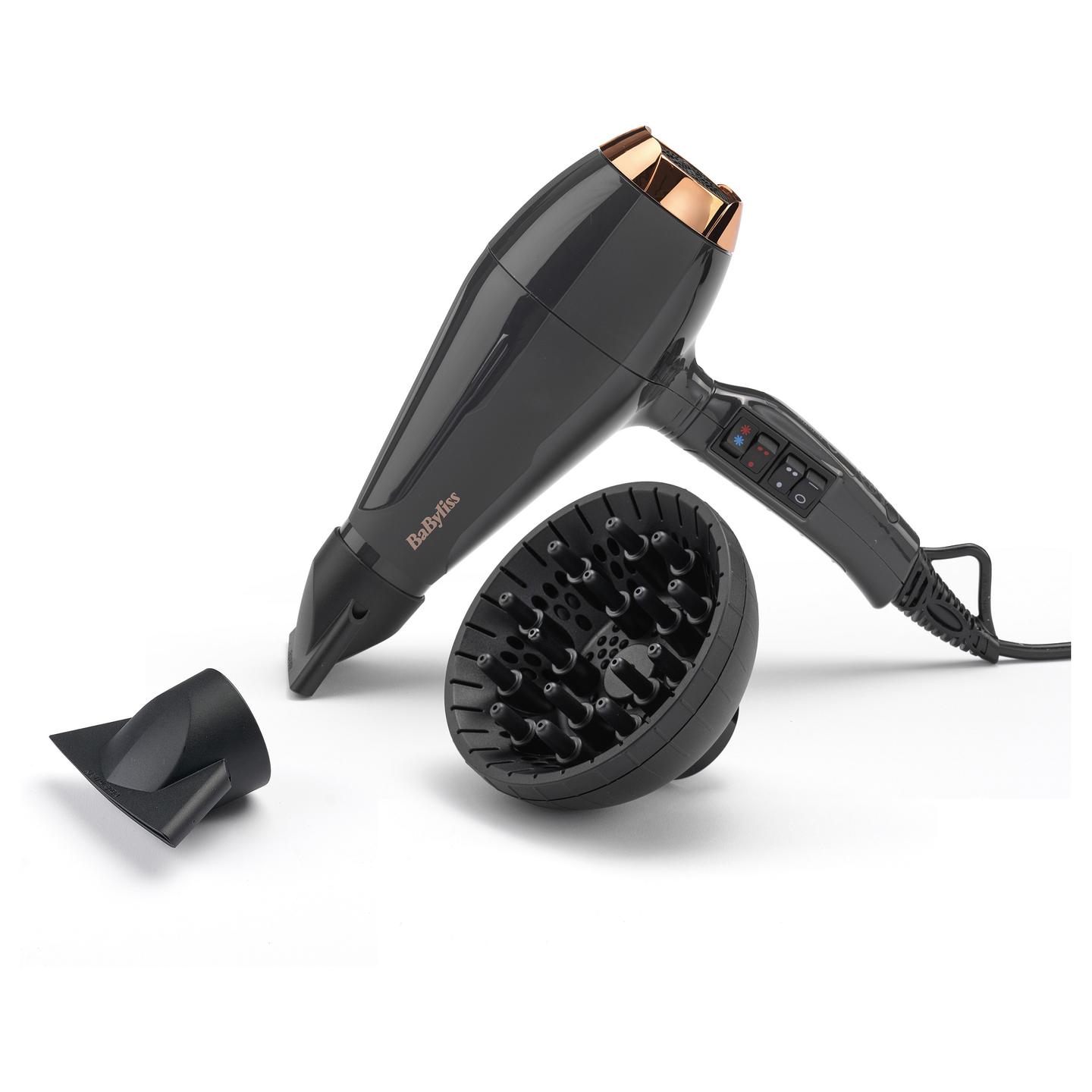 Tharëse për Flokë BaByliss 6719DE Air Pro 2200, 2200W, Motor AC, 2 Shpejtësi, 3 Temperatura, Jonizues, Difuzor - Zezë, Ari - 3
