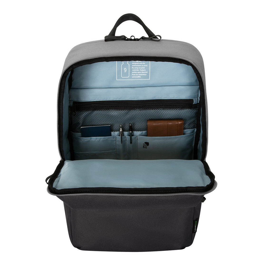 Çantë për laptop Targus Sagano EcoSmart / Travel Backpack / 15.6" / 22 L / RPET 500 / SafePort Sling / RFID Blocking / Hidden Rain Cover / Water Bottle Pocket - Zezë/Gri - 19